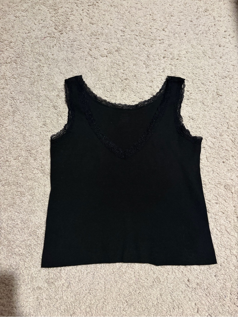 Black Lace-Trim V-Neck Tank Top - Women